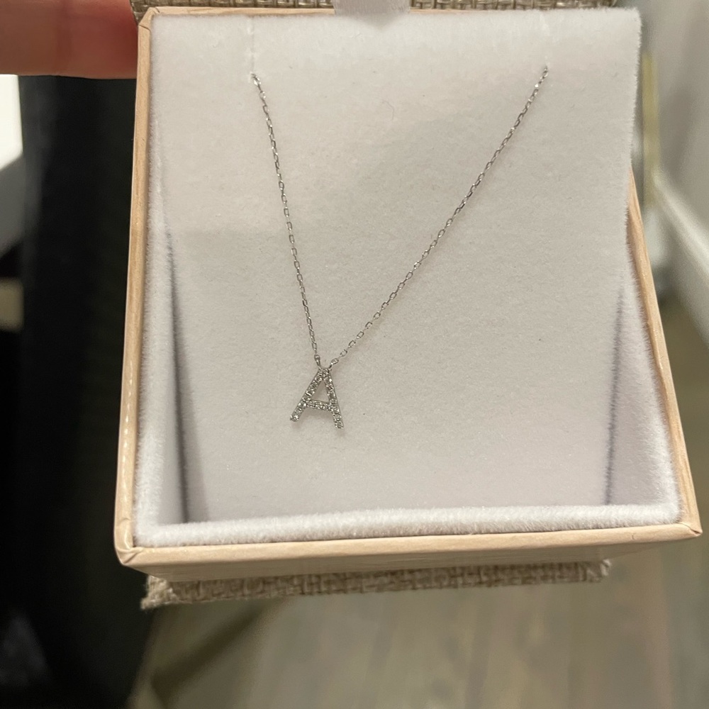 White gold and diamond “A” necklace